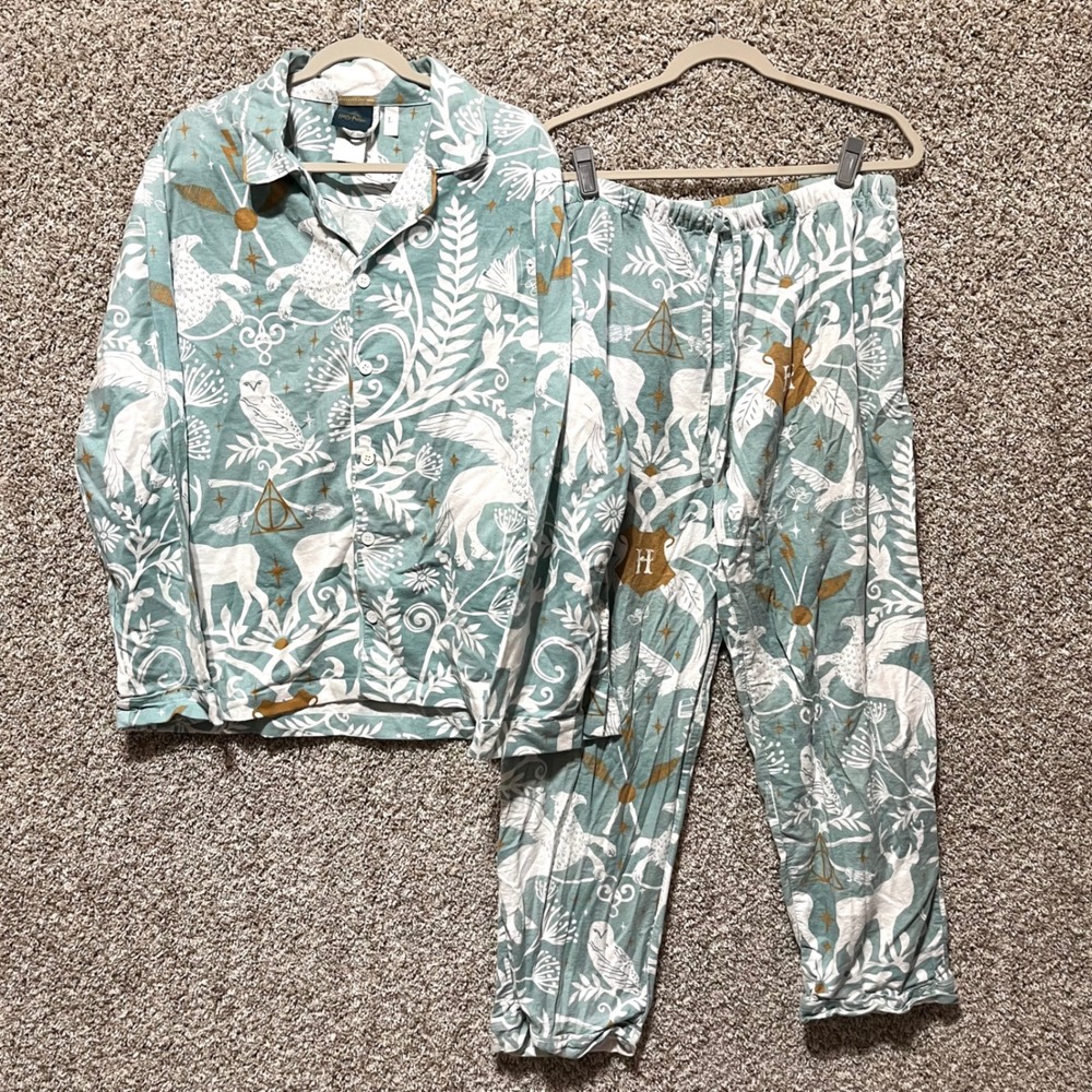 Pottery Barn Teen Teal Harry Potter Patronus Organic Cotton Pj Set in Size Large